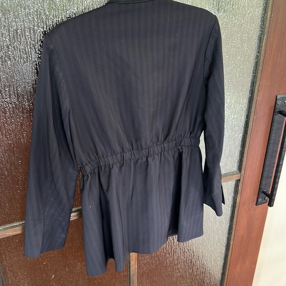 CO Blazer Jacket Black Pinstripe Wool Blend Tie Waist Pockets Size L - Picture 11 of 11